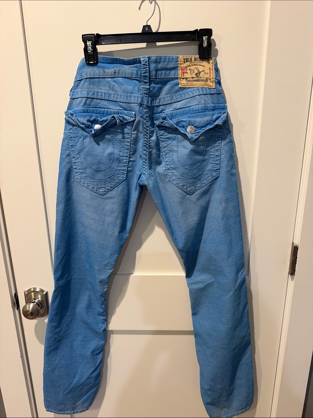 True Religion Women’s Ricky Distressed Light Blue Corduroy Jeans Size 28